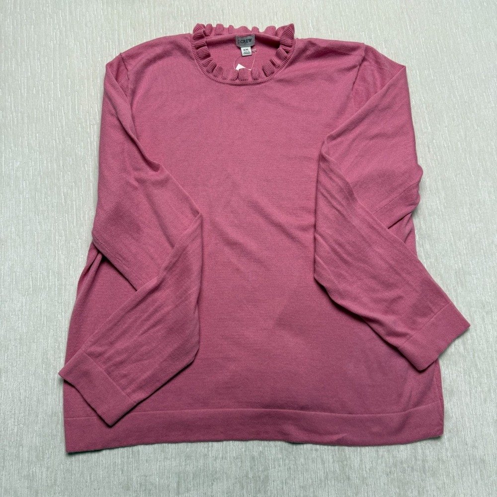 J. Crew Pink Basic Sweater Womens 2XL Girly Flirty Knit Cotton Pullover Ruffled